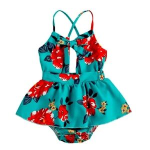 Toddler Baby Flower Printing Bodysuit, Infants Sleeveless Halter Romper